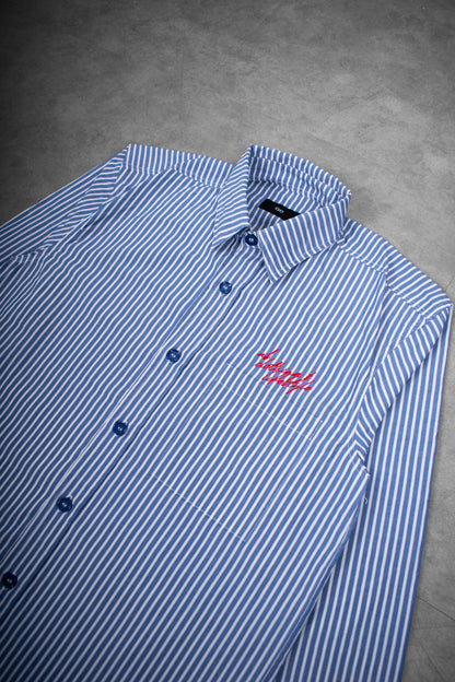 long sleeve shirt | button-down | loose-fit | retro striped | vintage blue