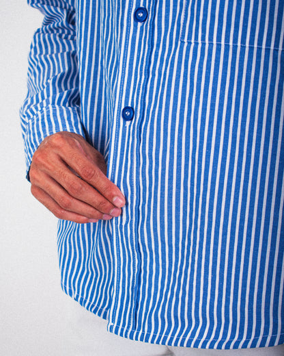 long sleeve shirt | button-down | loose-fit | retro striped | vintage blue