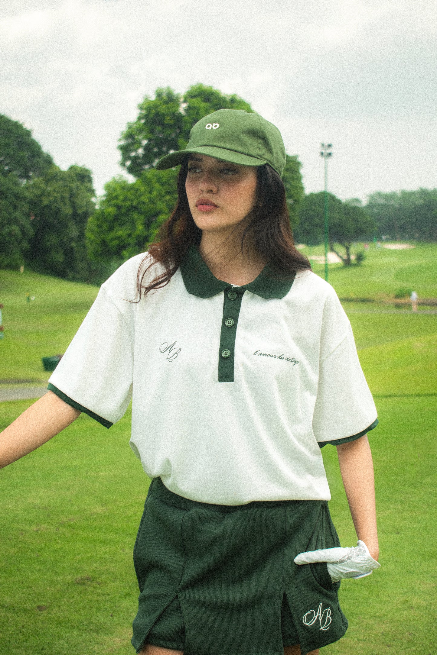 boxy polo shirt | "cropped and relaxed" fit | 260gsm | dual-tone | vintage white & forest