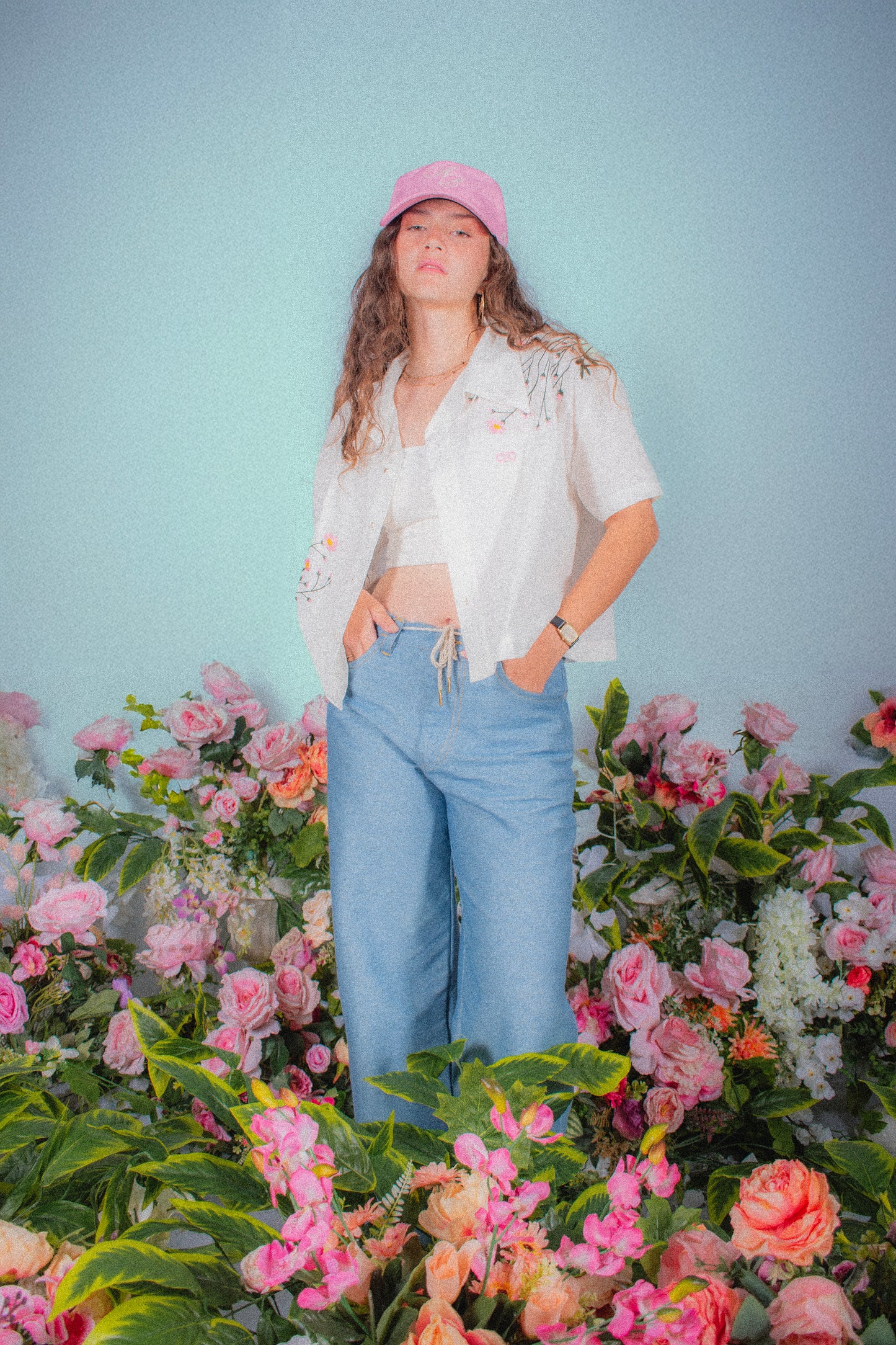 cropped polo shirt | button-down | italian box fit | linen | flora | vintage white