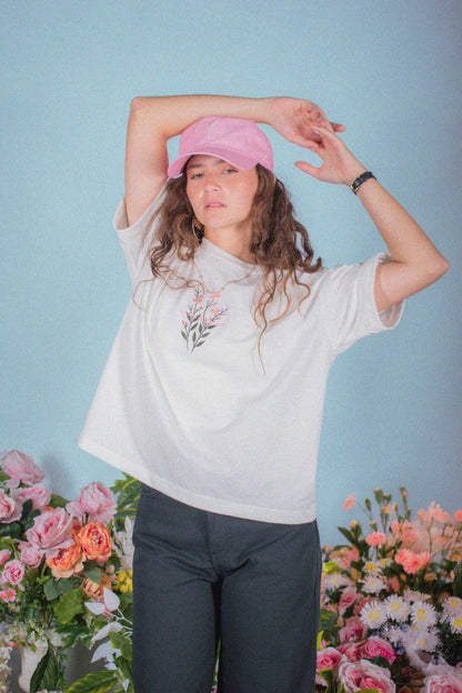 oversized tee | "cropped and box" fit | 260gsm | flora | vintage white
