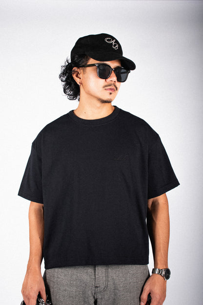 oversized boxy cropped tee | dyad black