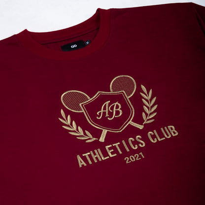 oversized box tee | athletics club in maroon