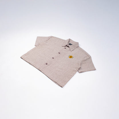 boxy cropped polo shirt | athletics club in umber stripes