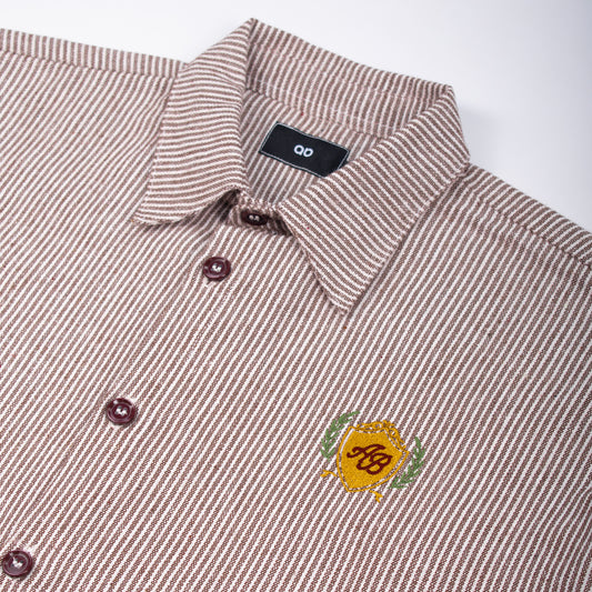 boxy cropped polo shirt | athletics club in umber stripes