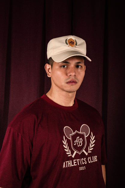 oversized box tee | athletics club in maroon
