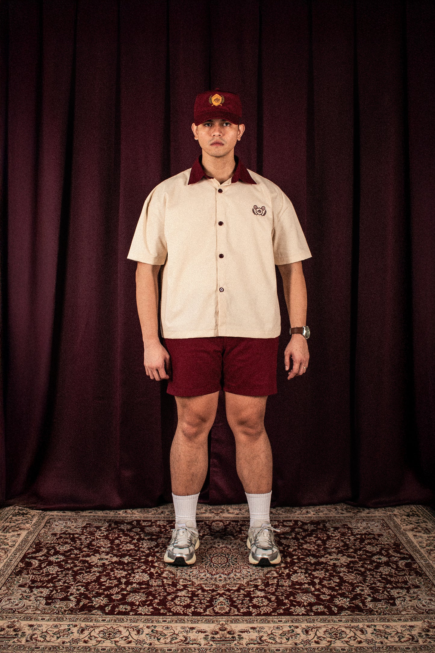 boxy polo shirt | athletics club in crème & rosewood