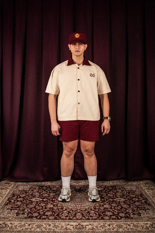 boxy polo shirt | athletics club in crème & rosewood