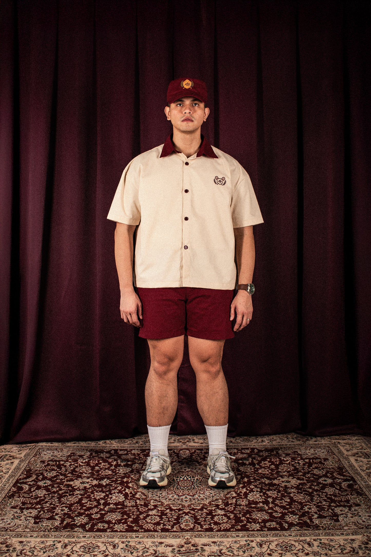 boxy polo shirt | athletics club in crème & rosewood