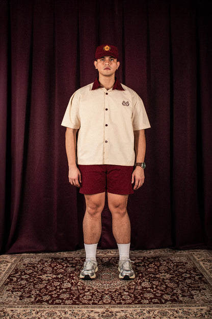 boxy polo shirt | athletics club in crème & rosewood