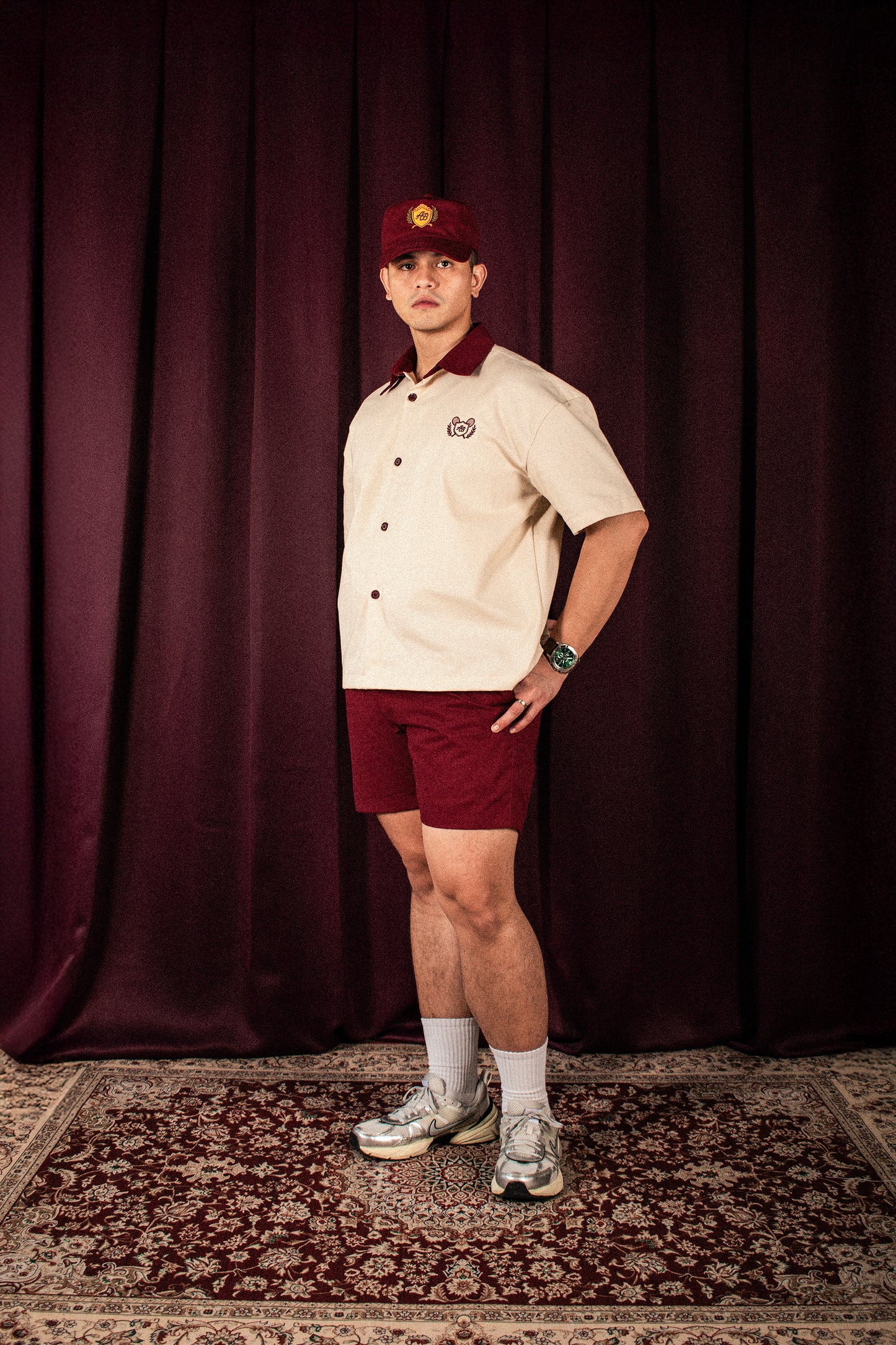 boxy polo shirt | athletics club in crème & rosewood