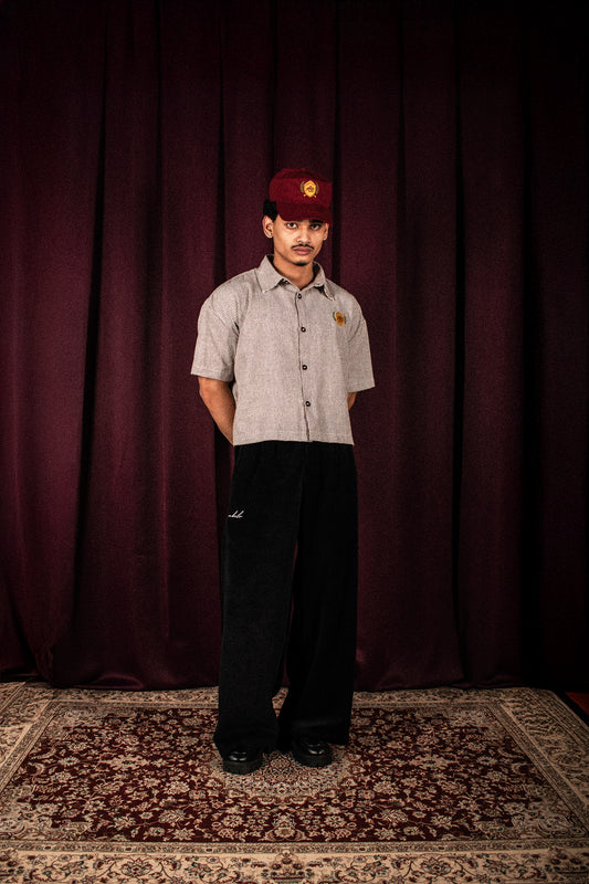 wide & straight pleated trousers | midnight cord