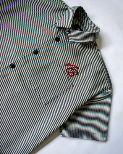 boxy cropped athlete's polo shirt | ash stripes