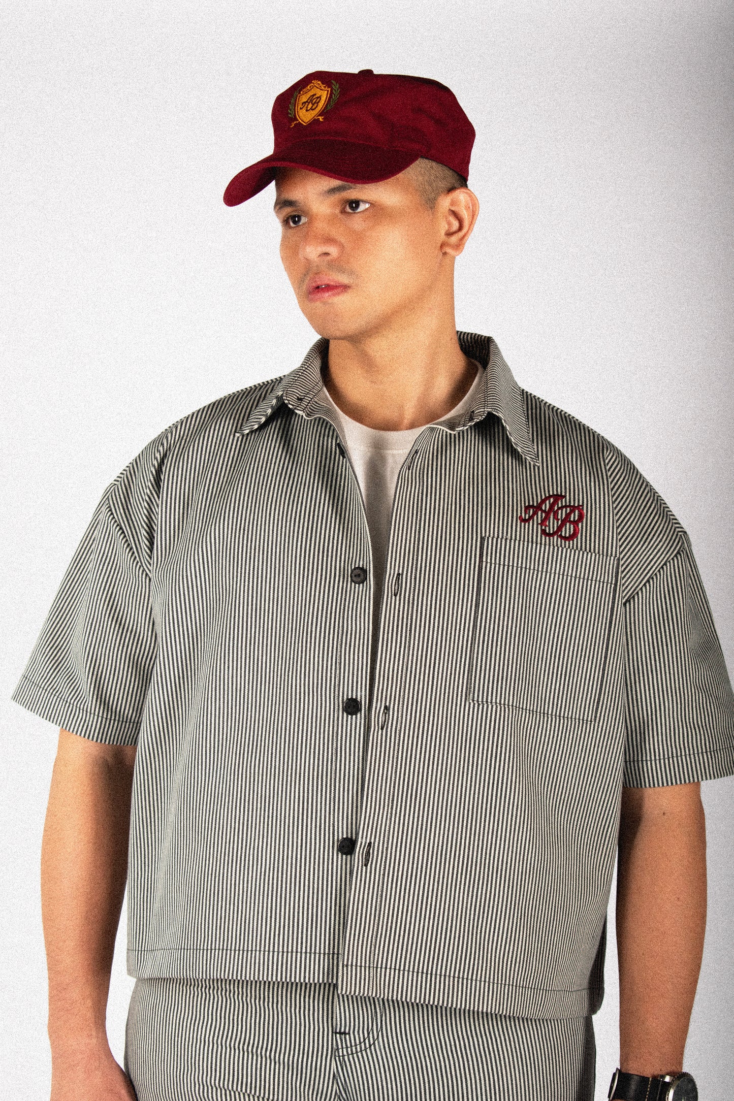 boxy cropped athlete's polo shirt | ash stripes