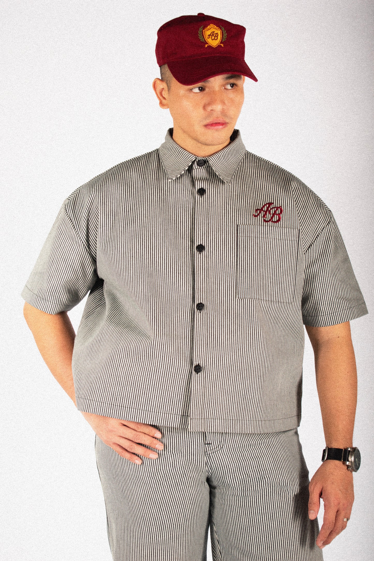 boxy cropped athlete's polo shirt | ash stripes