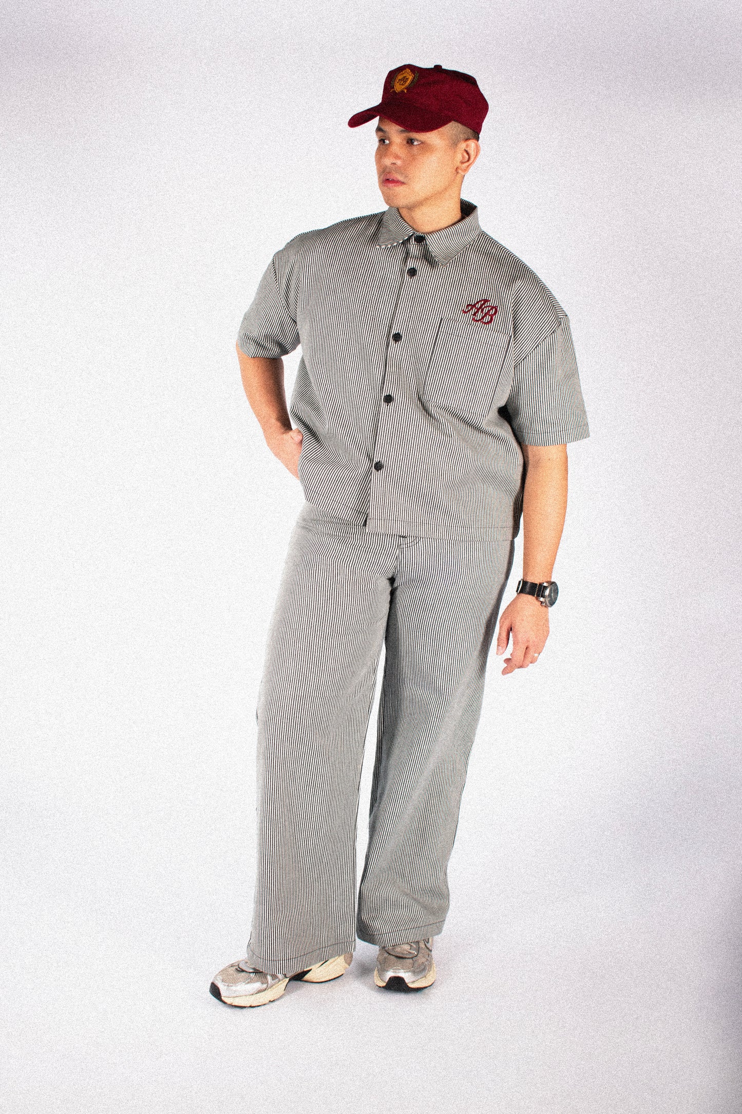 boxy cropped athlete's polo shirt | ash stripes