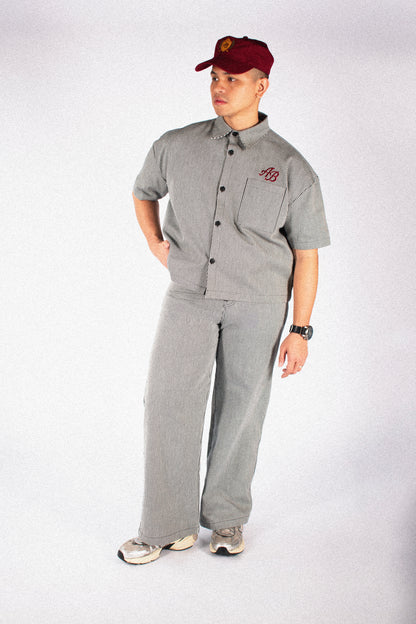 boxy cropped athlete's polo shirt | ash stripes