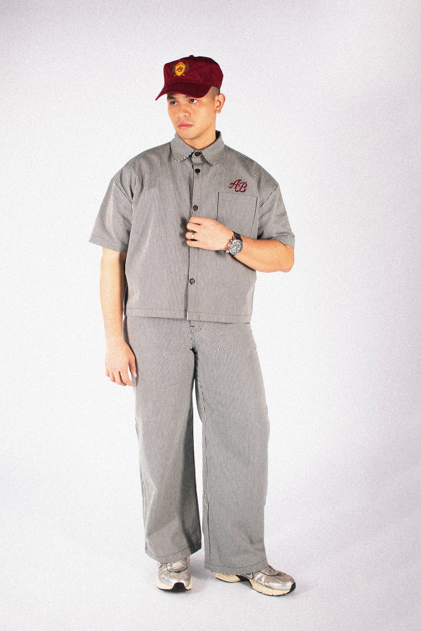 boxy cropped athlete's polo shirt | ash stripes