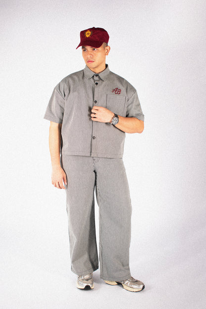 boxy cropped athlete's polo shirt | ash stripes