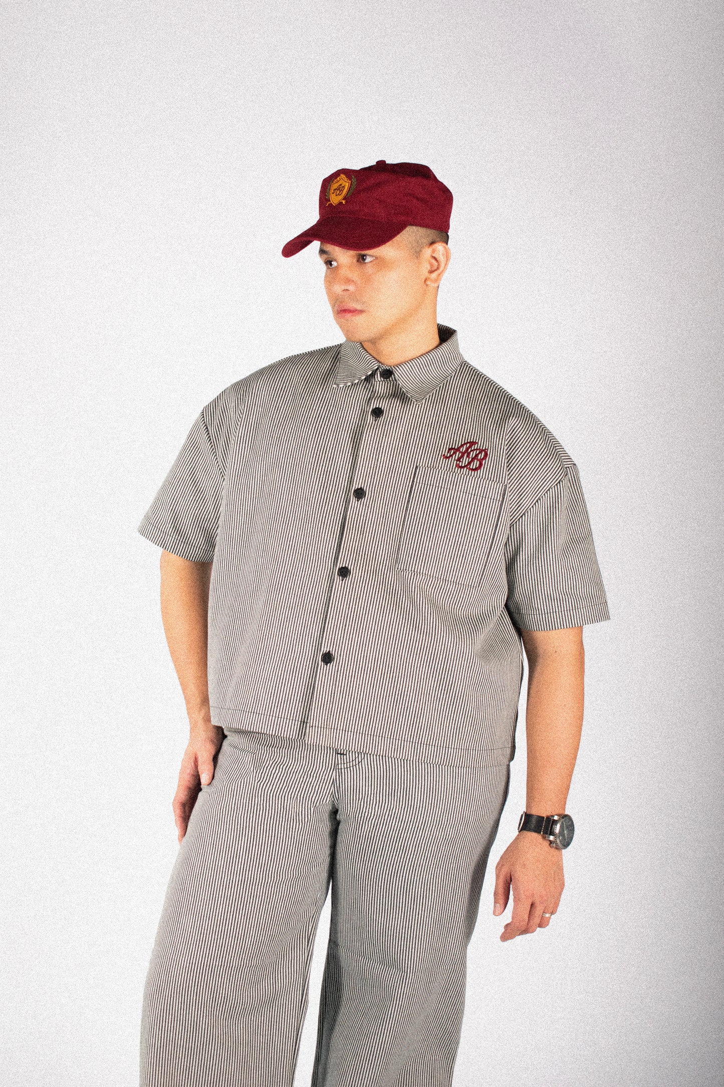 boxy cropped athlete's polo shirt | ash stripes