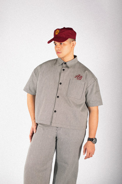 boxy cropped athlete's polo shirt | ash stripes