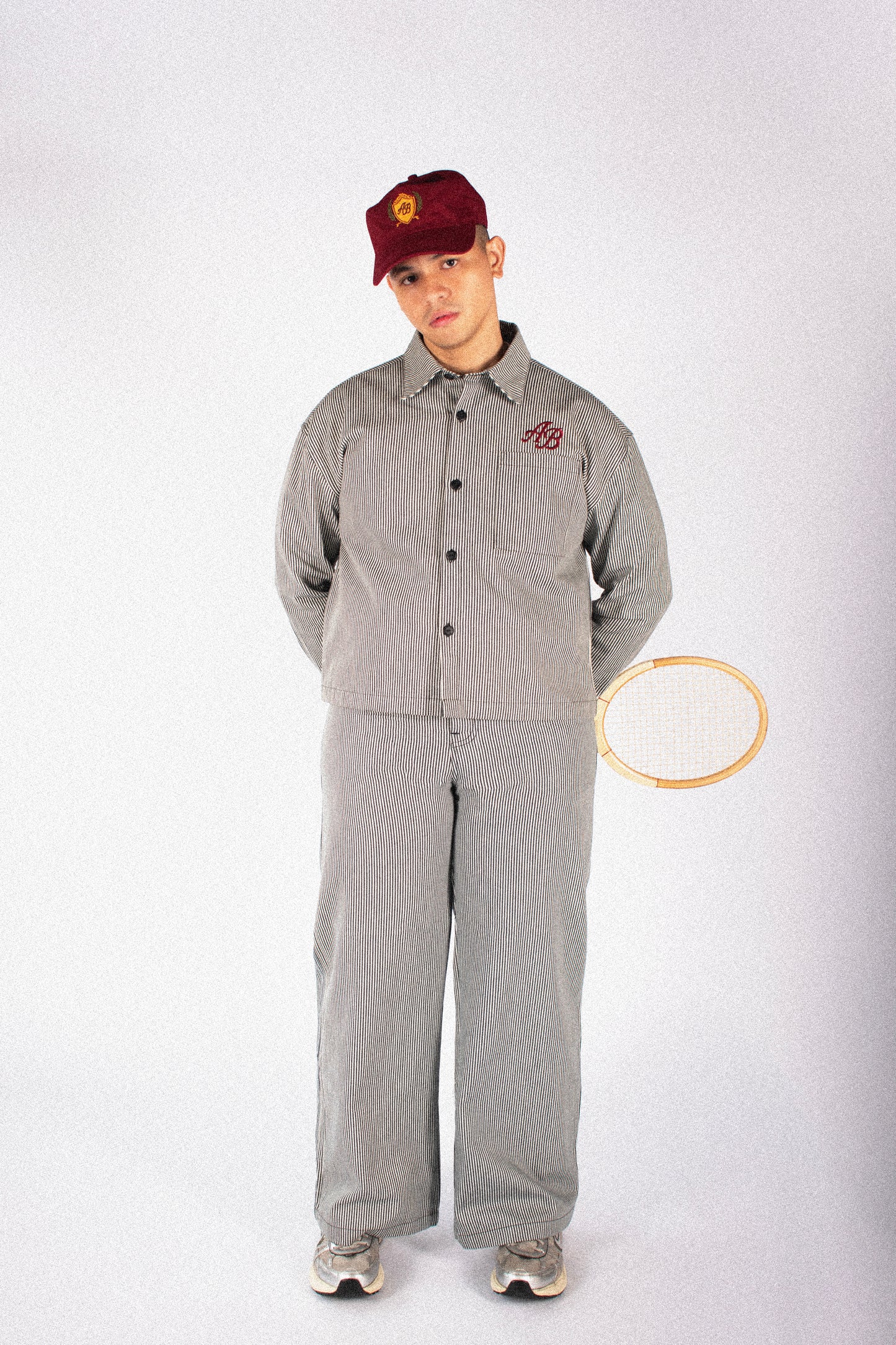 boxy cropped athlete's jacket | ash stripes