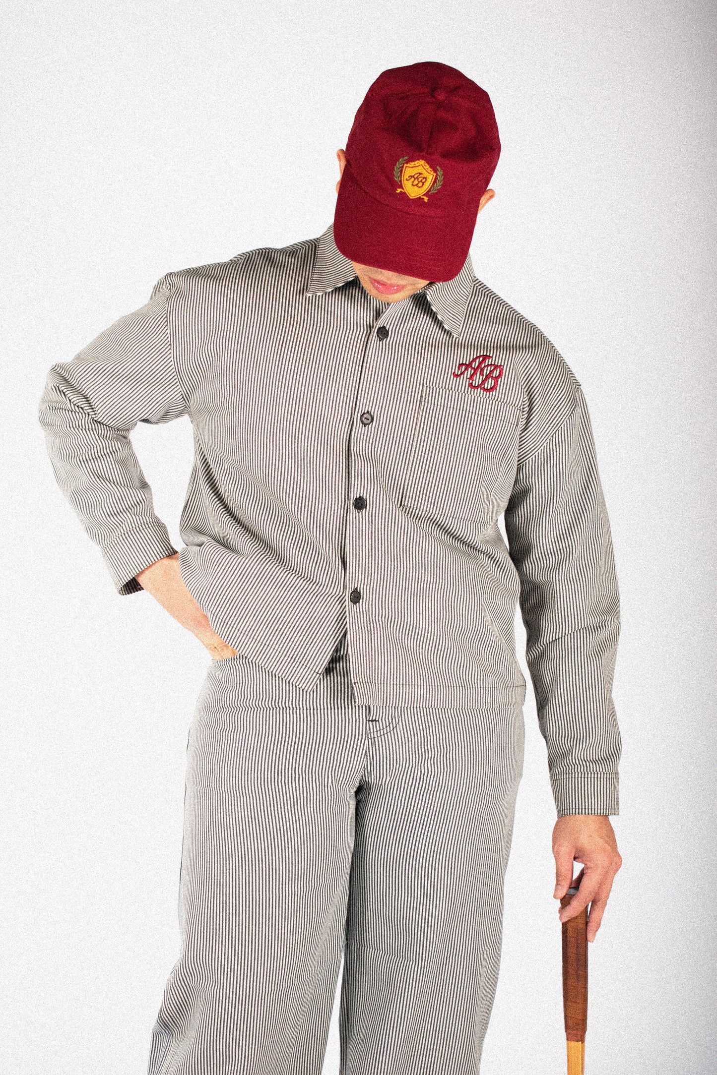 boxy cropped athlete's jacket | ash stripes