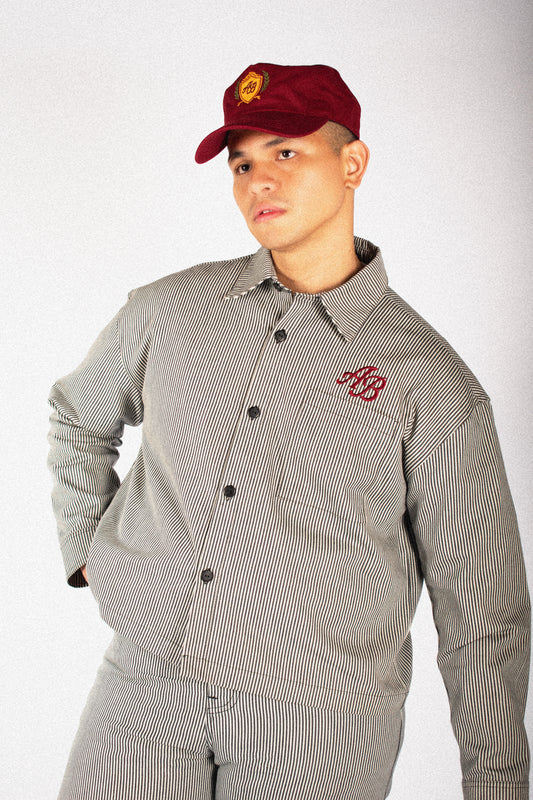 boxy cropped athlete's jacket | ash stripes