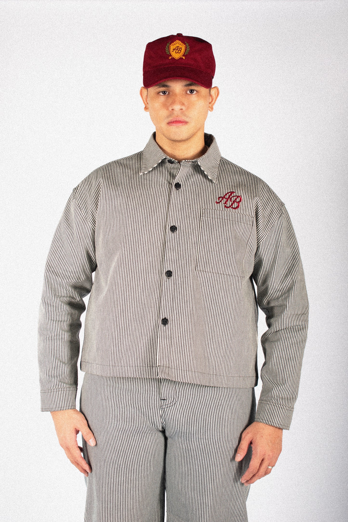 boxy cropped athlete's jacket | ash stripes