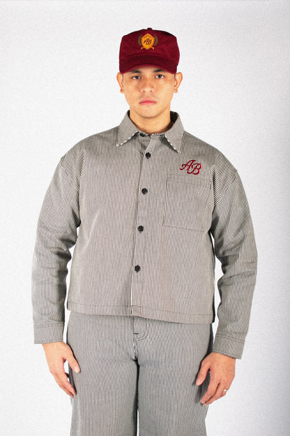 boxy cropped athlete's jacket | ash stripes