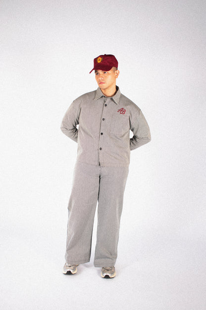 boxy cropped athlete's jacket | ash stripes