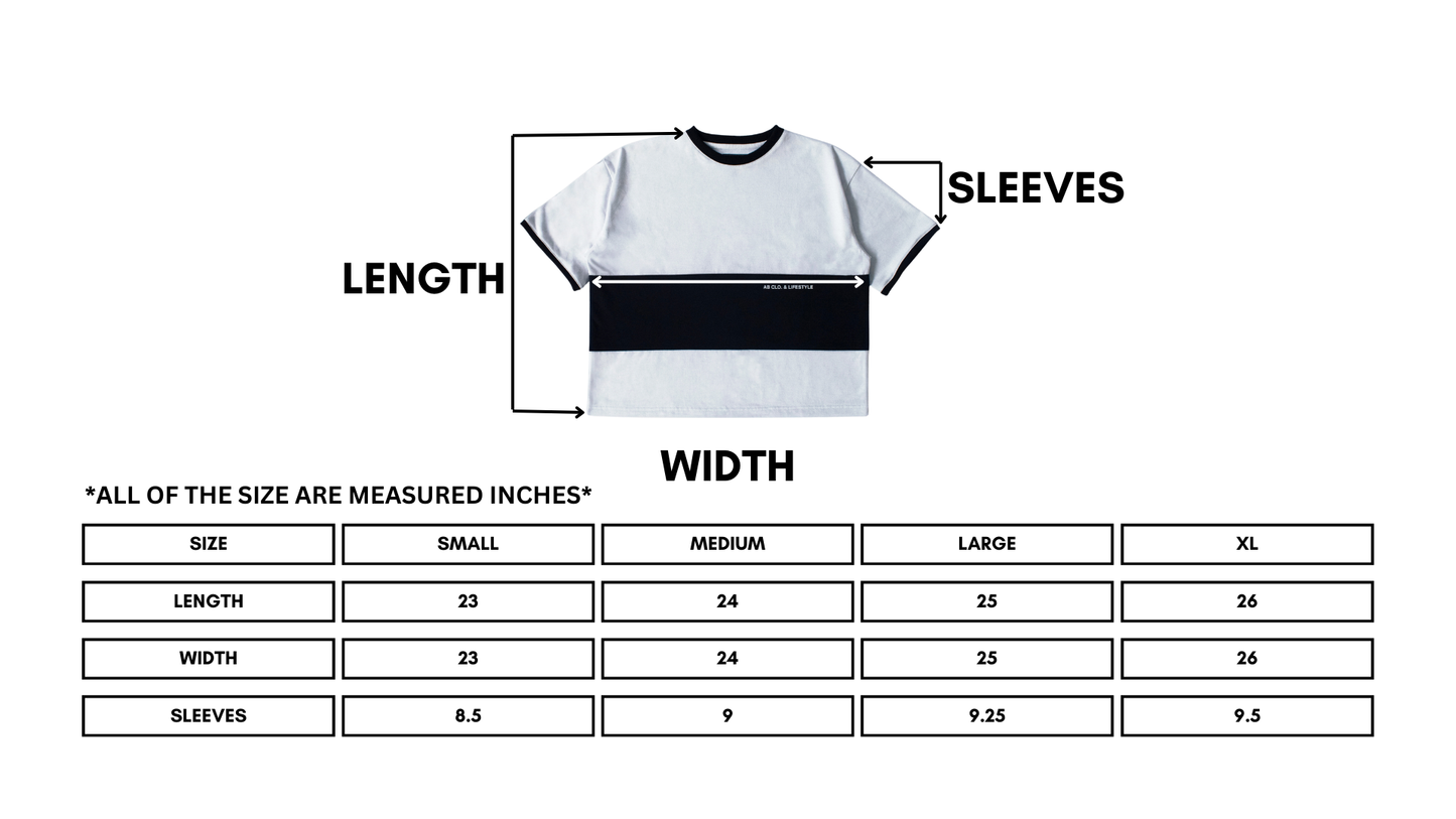 oversized tee | "cropped and box" fit | 260gsm | dual-tone | black & white