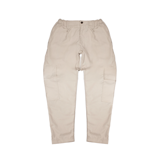 work trousers | utility hexa-pockets | hybrid belt-loop | loose-fit | classic twill | crème